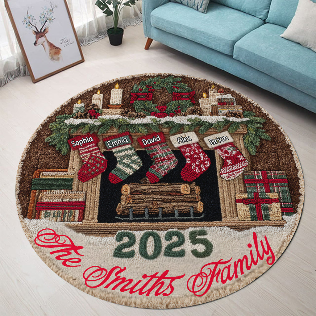 Joyeux Noël - Tapis rond familial personnalisé