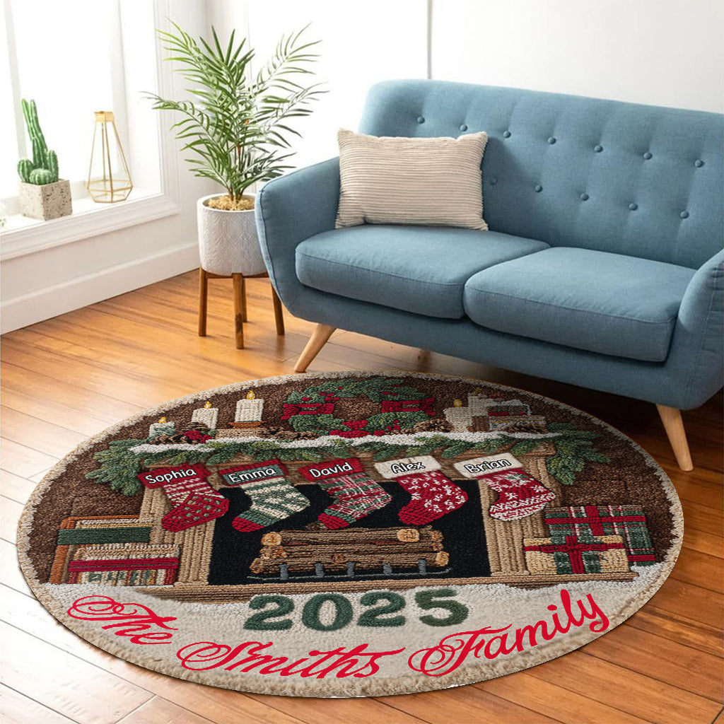 Joyeux Noël - Tapis rond familial personnalisé