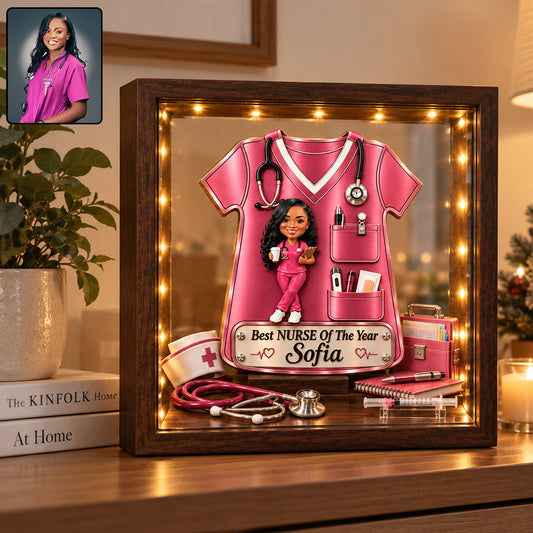 Décoration de Bureau pour Infirmière - Cadre en Bois Personnalisé avec Lumière LED