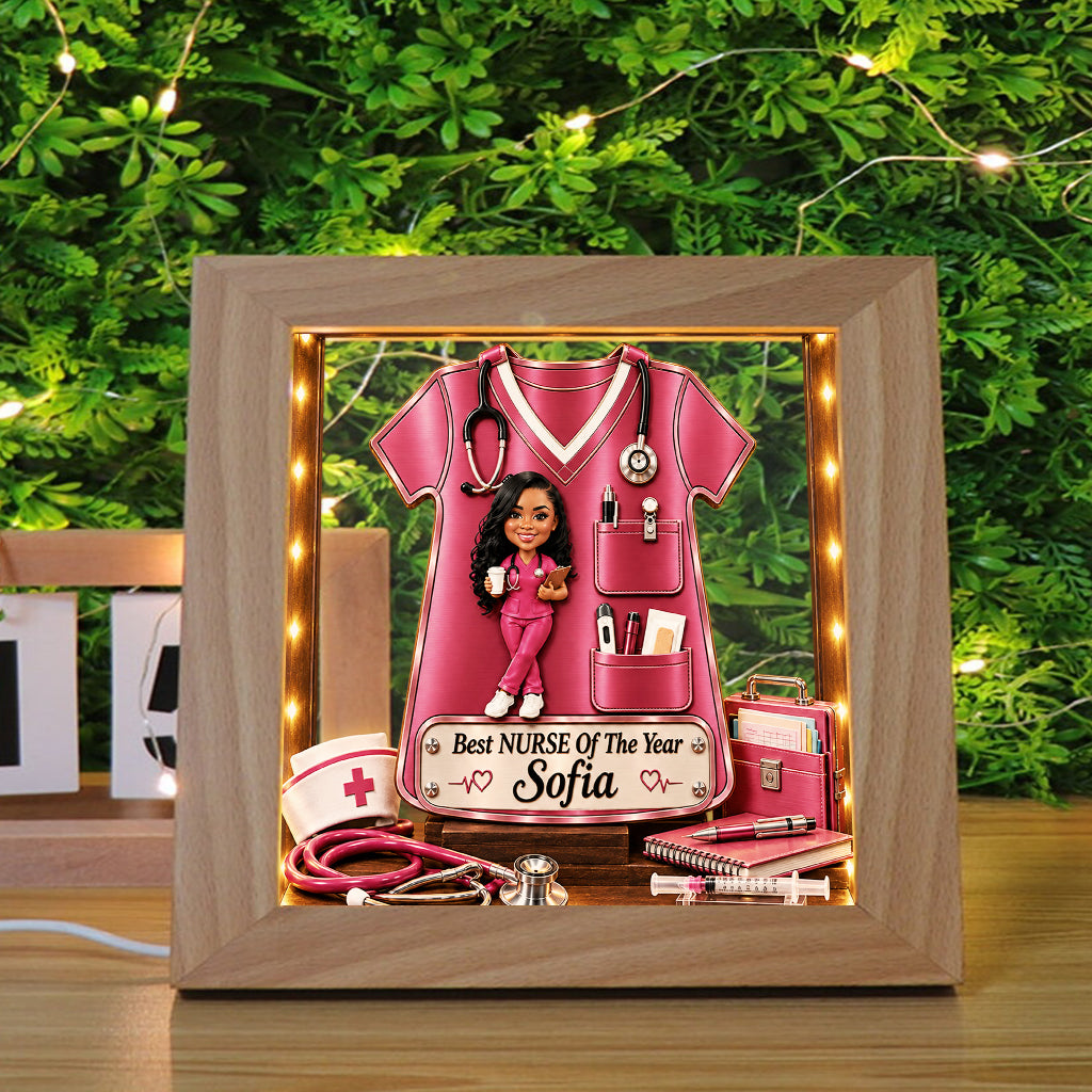 Any Nurse Photo Office Decoration - Personalized Nurse Wooden Frame LED Light