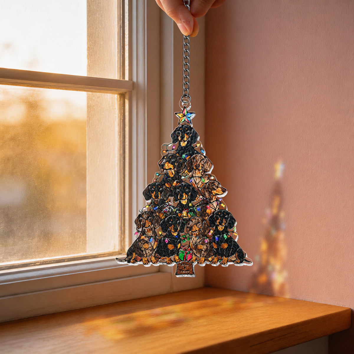 Pet Christmas Tree Stained Glass - Personalized Dog 3D Printed Glass Suncatcher