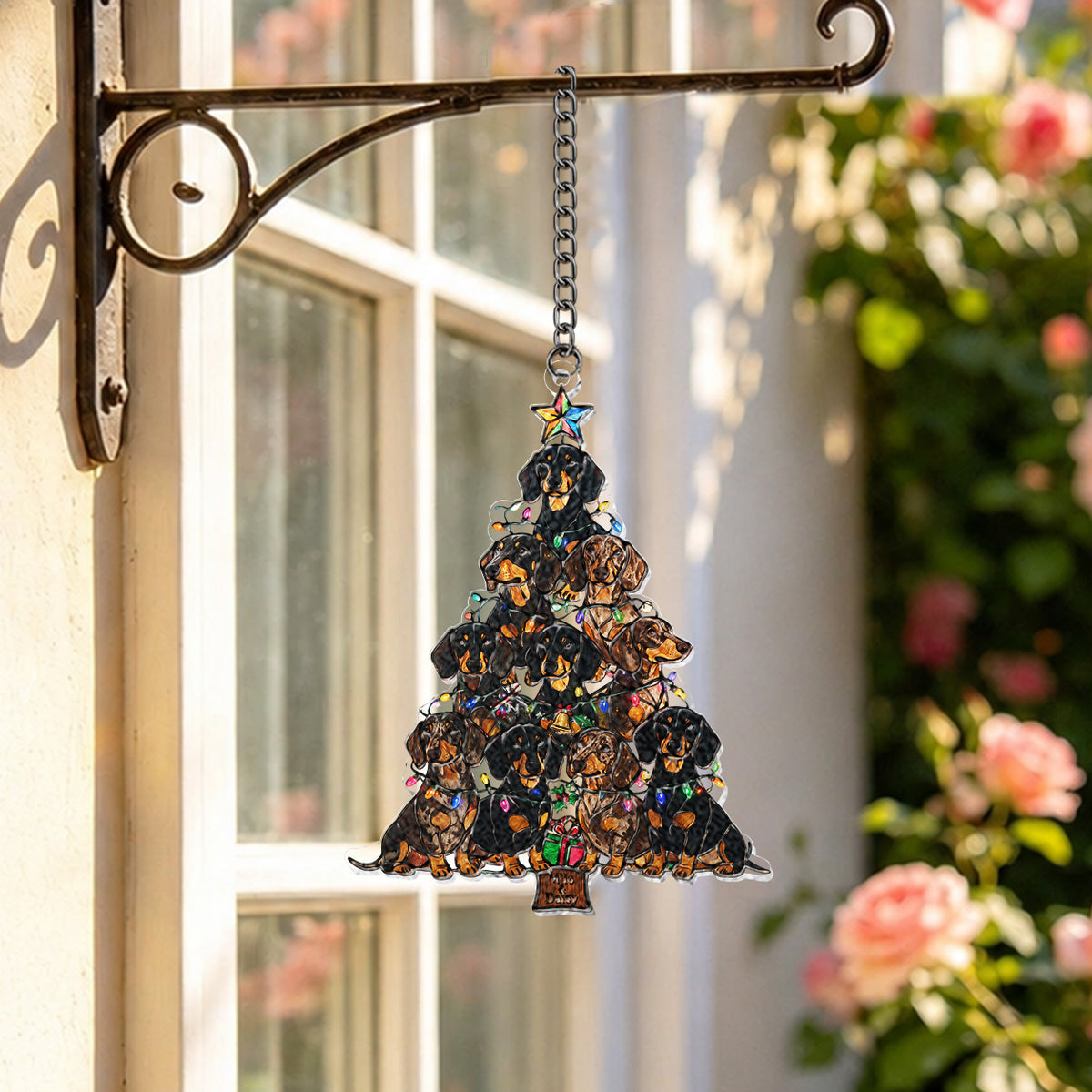 Pet Christmas Tree Stained Glass - Personalized Dog 3D Printed Glass Suncatcher