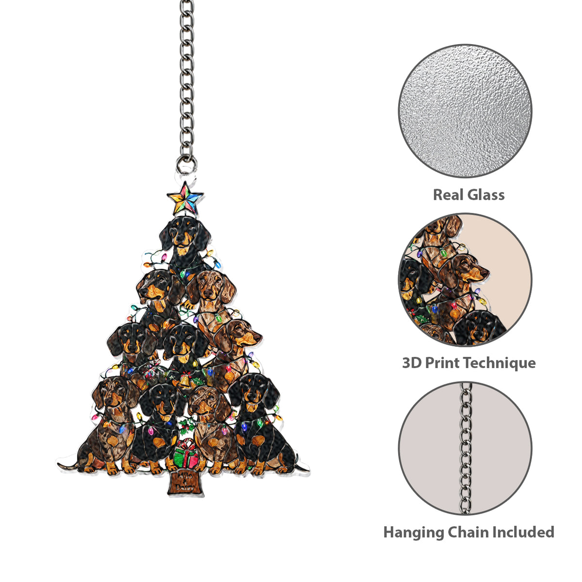Pet Christmas Tree Stained Glass - Personalized Dog 3D Printed Glass Suncatcher