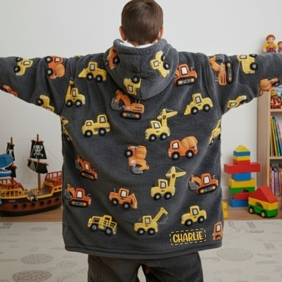 Baumaschinen - Personalisierter Kinder-Hoodie mit Deckenmotiv