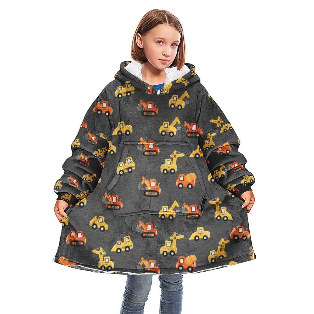 Baumaschinen - Personalisierter Kinder-Hoodie mit Deckenmotiv