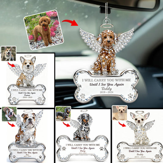 Je te porterai avec moi - Ornement de voiture transparent personnalisé pour chien