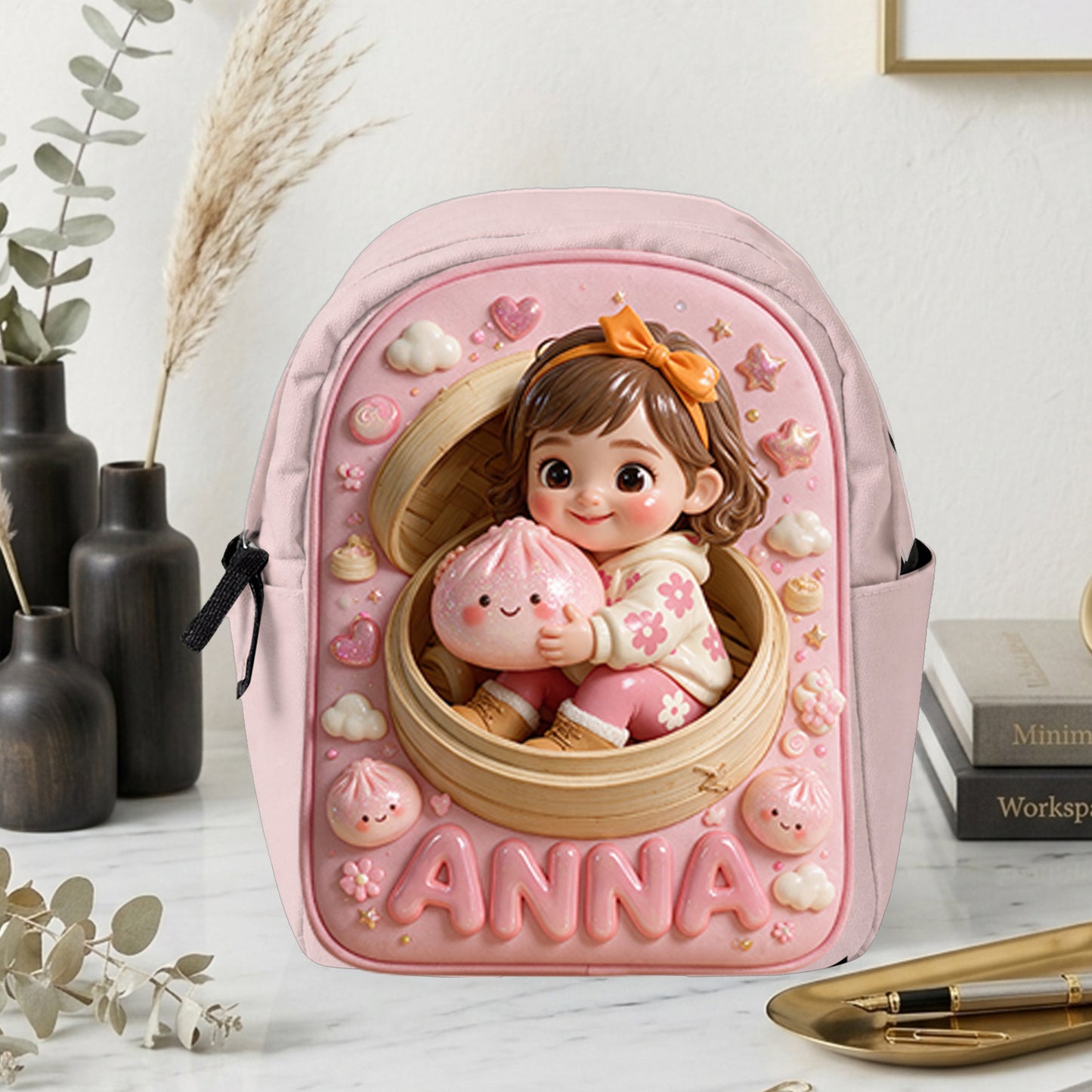 Funny Glitter Dumpling Gift For Kid - Personalized Kid Changeable Leather Patch Backpack