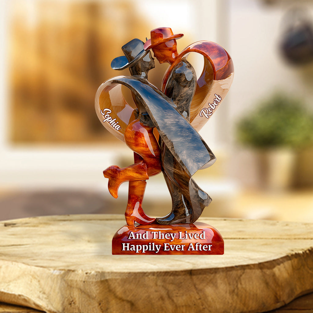 Et ils vécurent heureux pour toujours - Plaque acrylique personnalisée en forme de cowgirl