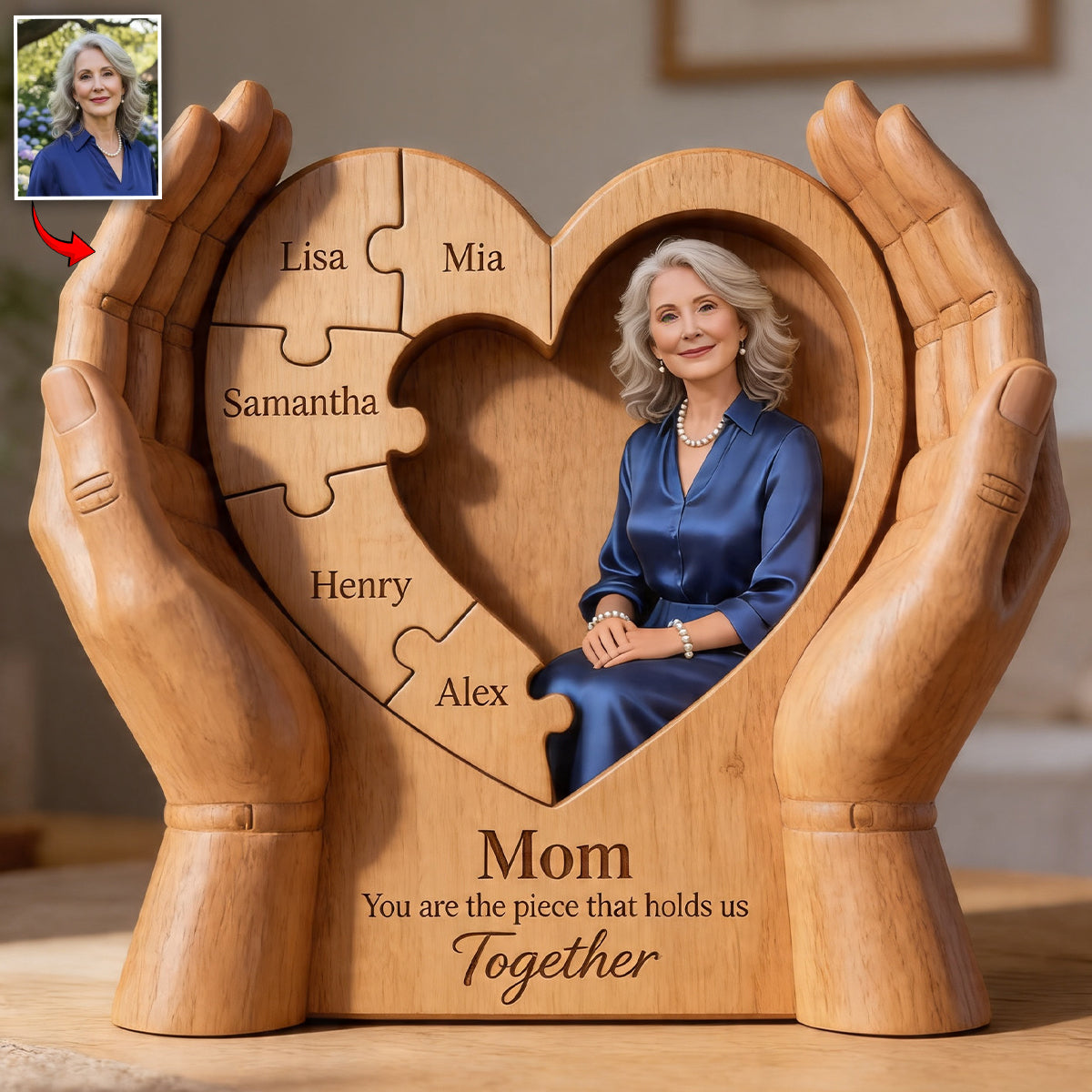 Maman, tu es la pièce qui nous unit - Plaque en bois personnalisée