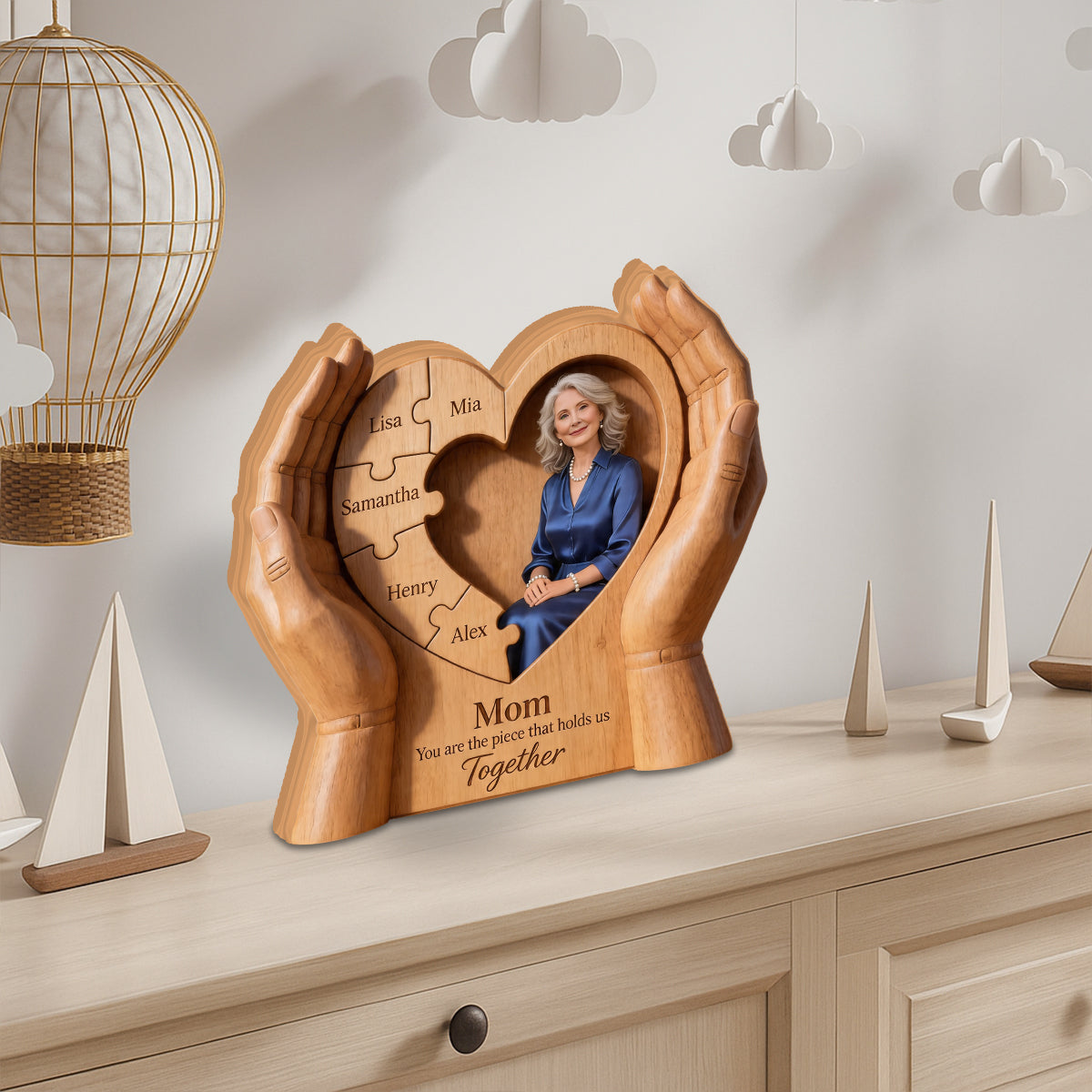 Maman, tu es la pièce qui nous unit - Plaque en bois personnalisée