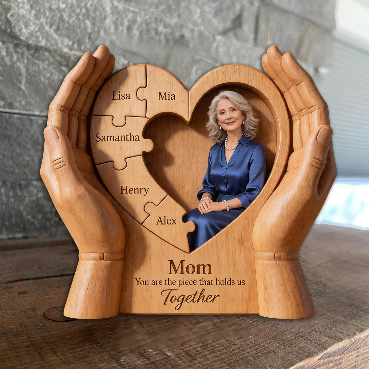 Maman, tu es la pièce qui nous unit - Plaque en bois personnalisée