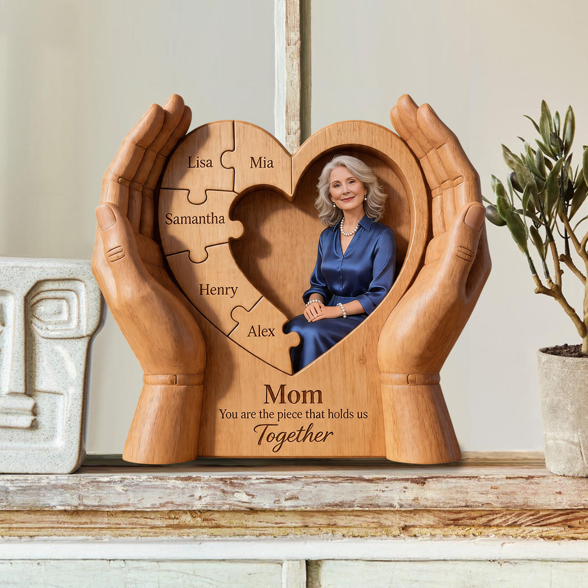 Maman, tu es la pièce qui nous unit - Plaque en bois personnalisée