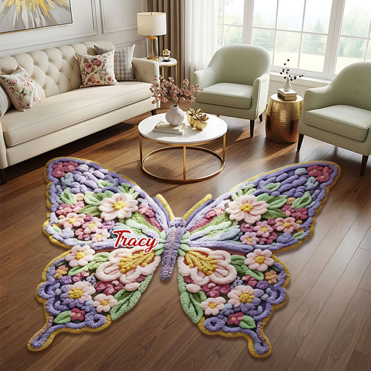 Tapis tufté personnalisé papillon fleuri - Motif papillon antidérapant