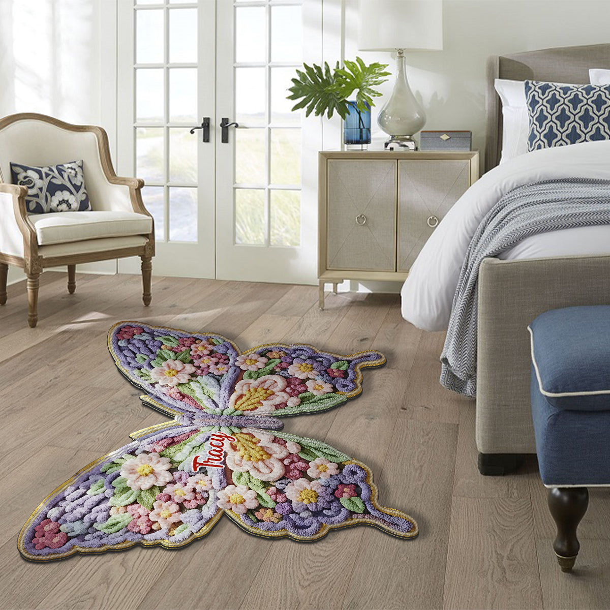 Blumen-Schmetterling - Personalisierter, rutschfester, getufteter Schmetterlingsteppich