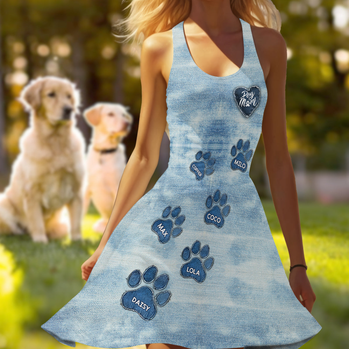 Hundemama Jeanspfote - Personalisiertes ärmelloses Hundekleid