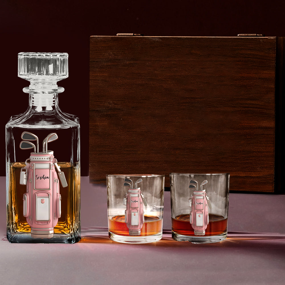 Luxuriöses Geschenk für Golfer mit individuellem Namen – Personalisiertes Golf-Whisky-Dekanter-Set