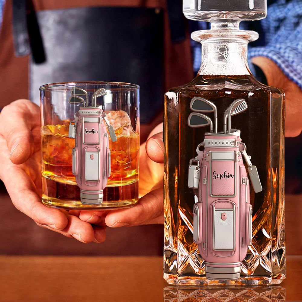 Luxuriöses Geschenk für Golfer mit individuellem Namen – Personalisiertes Golf-Whisky-Dekanter-Set