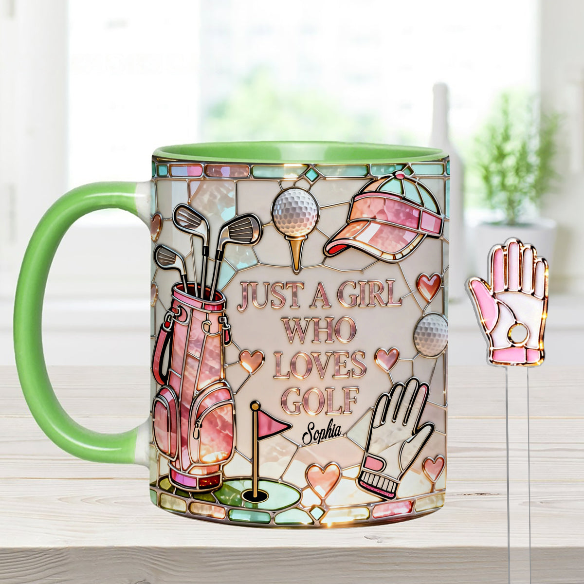 Juste une fille qui aime le golf - Mug personnalisé avec bâtonnets mélangeurs en acrylique