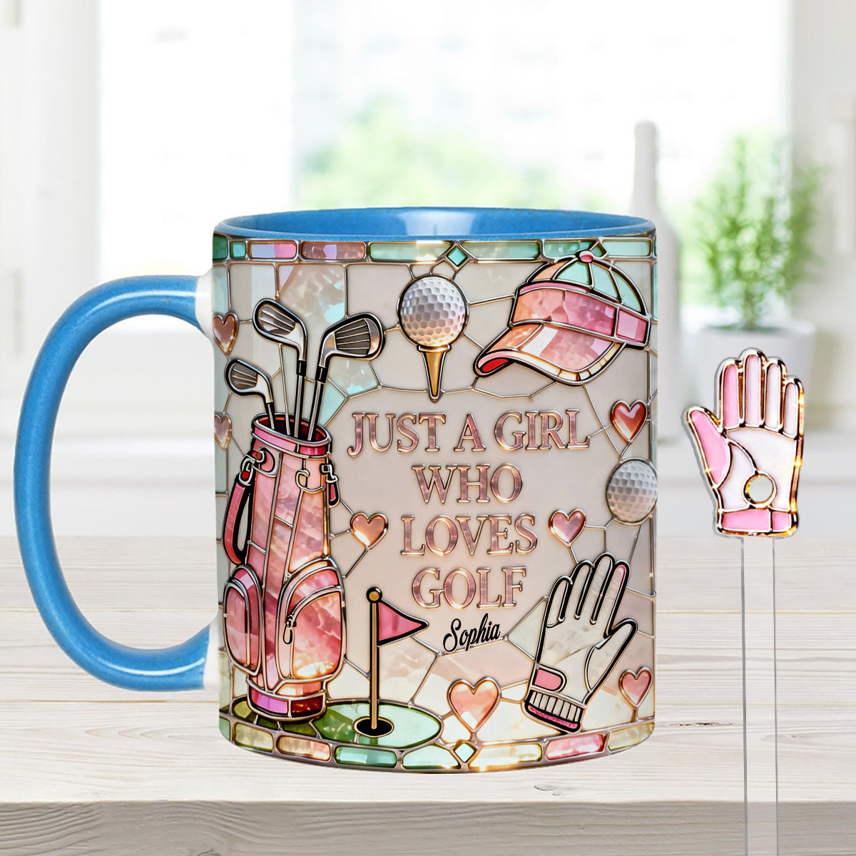 Juste une fille qui aime le golf - Mug personnalisé avec bâtonnets mélangeurs en acrylique