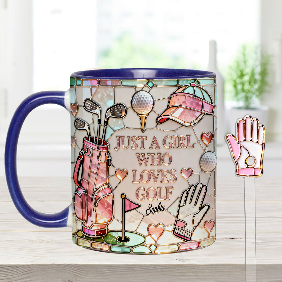 Juste une fille qui aime le golf - Mug personnalisé avec bâtonnets mélangeurs en acrylique