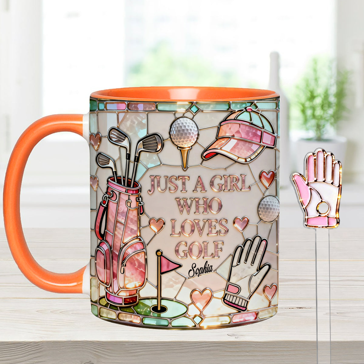 Juste une fille qui aime le golf - Mug personnalisé avec bâtonnets mélangeurs en acrylique