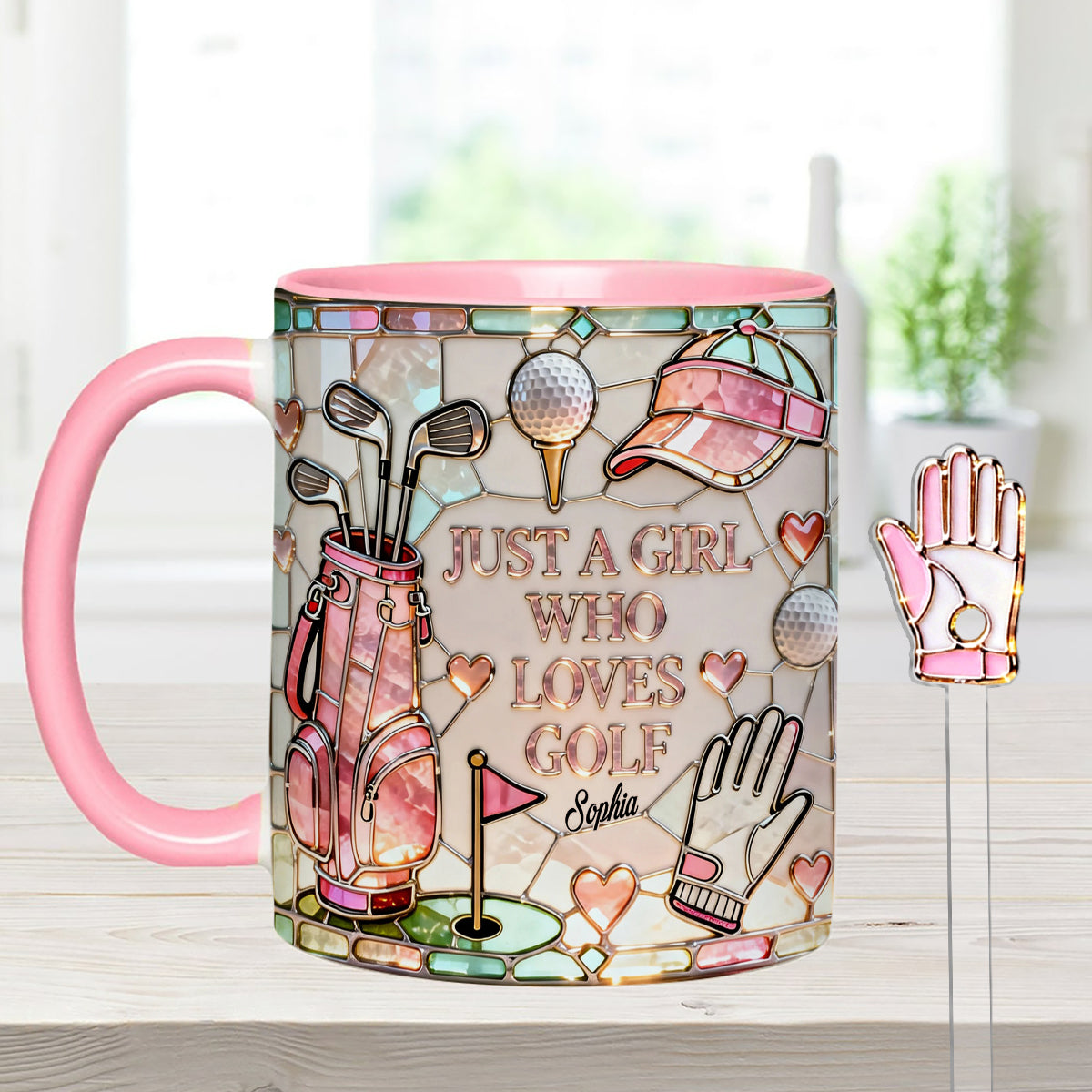 Juste une fille qui aime le golf - Mug personnalisé avec bâtonnets mélangeurs en acrylique
