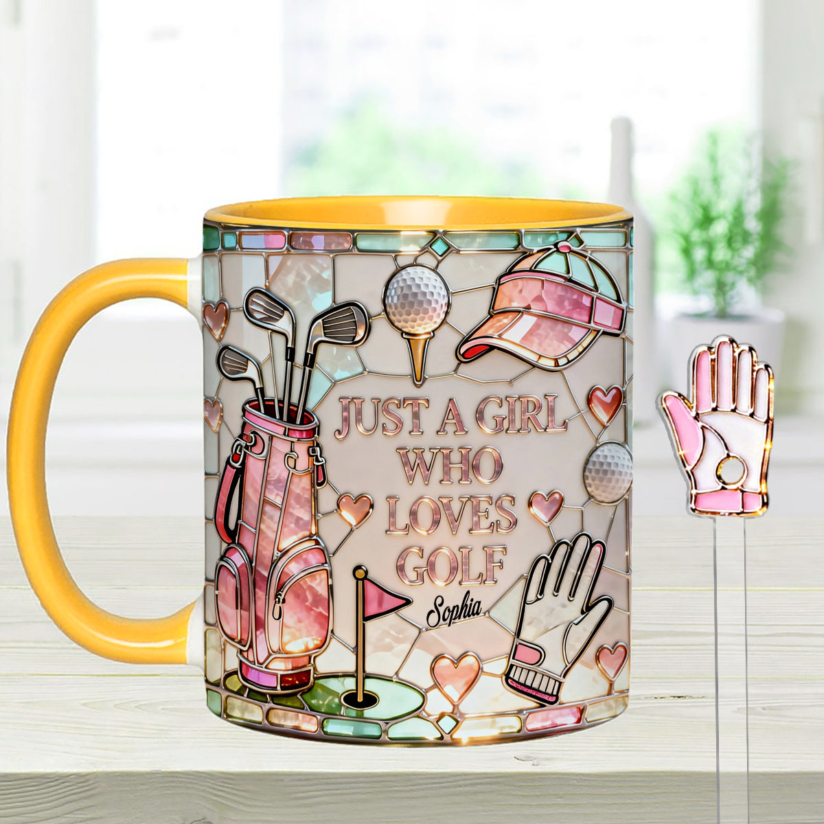 Juste une fille qui aime le golf - Mug personnalisé avec bâtonnets mélangeurs en acrylique