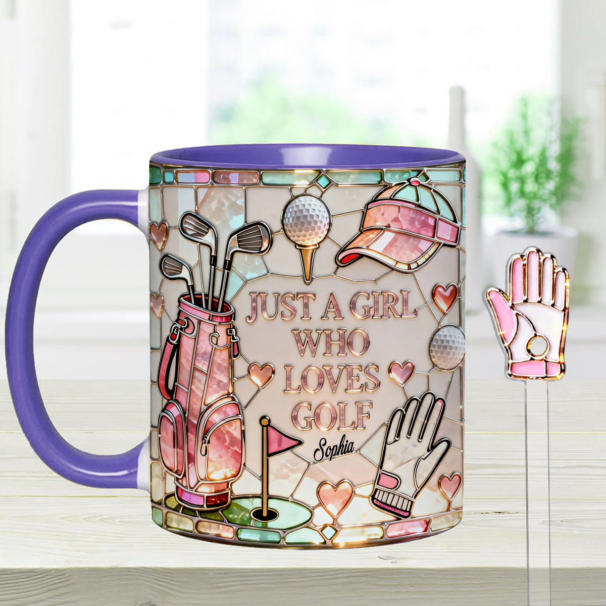 Juste une fille qui aime le golf - Mug personnalisé avec bâtonnets mélangeurs en acrylique