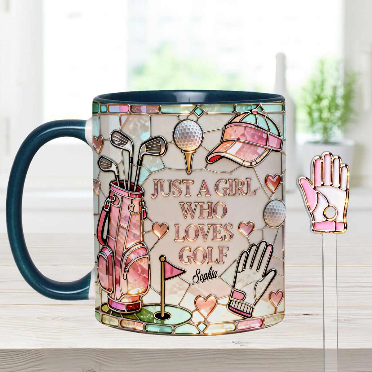 Juste une fille qui aime le golf - Mug personnalisé avec bâtonnets mélangeurs en acrylique