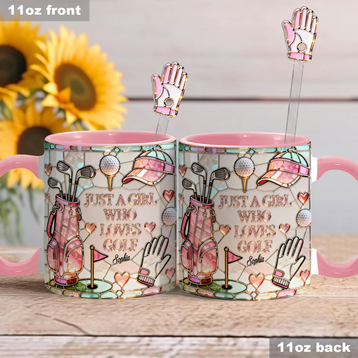 Juste une fille qui aime le golf - Mug personnalisé avec bâtonnets mélangeurs en acrylique