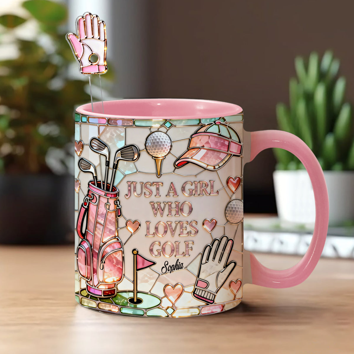 Juste une fille qui aime le golf - Mug personnalisé avec bâtonnets mélangeurs en acrylique