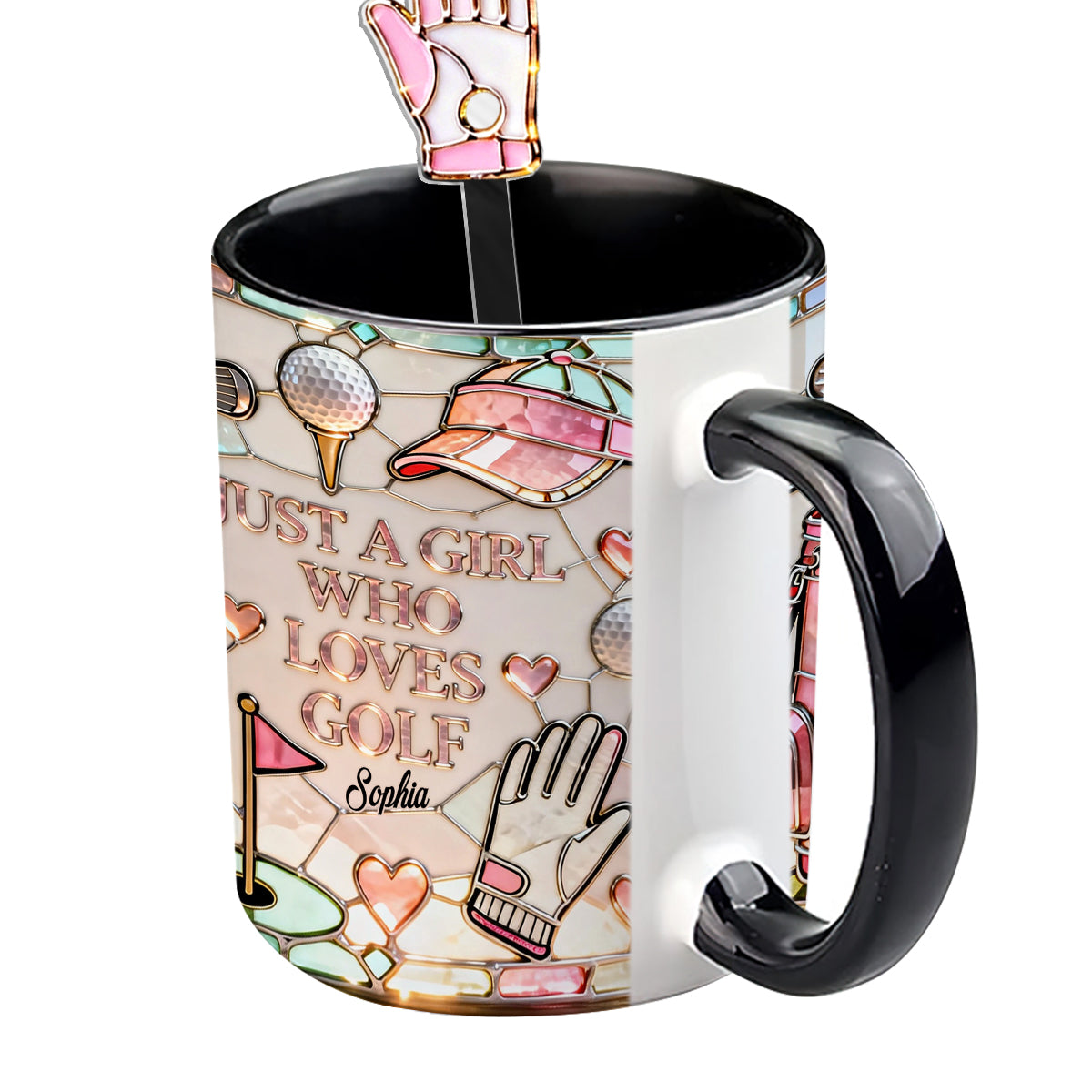 Juste une fille qui aime le golf - Mug personnalisé avec bâtonnets mélangeurs en acrylique
