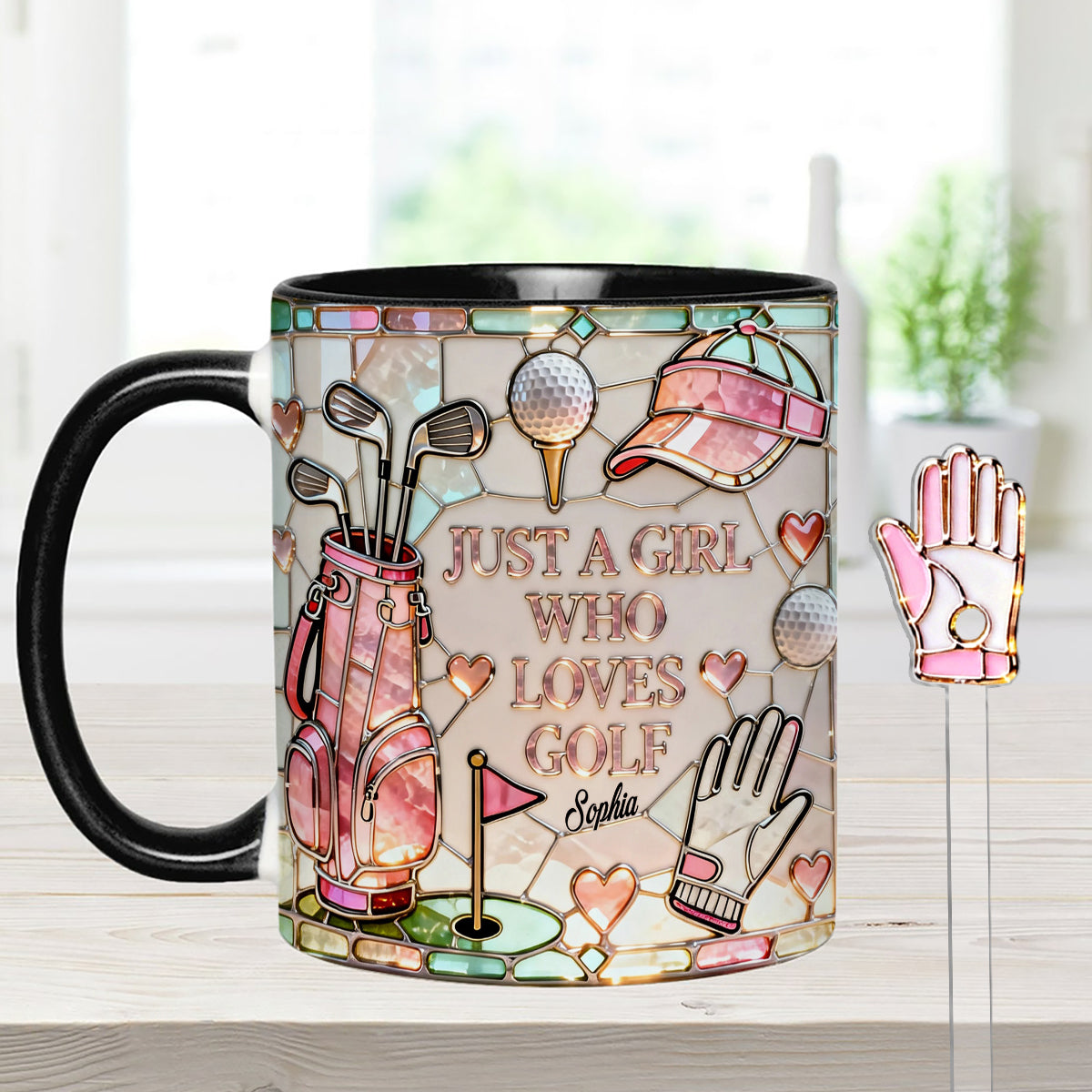 Juste une fille qui aime le golf - Mug personnalisé avec bâtonnets mélangeurs en acrylique