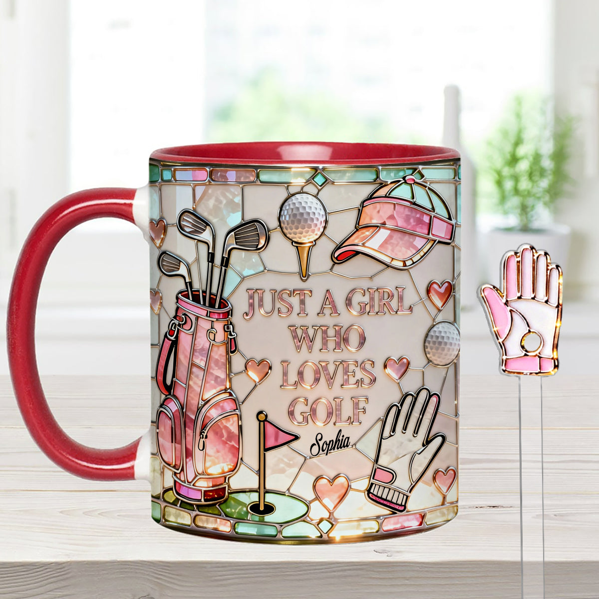 Juste une fille qui aime le golf - Mug personnalisé avec bâtonnets mélangeurs en acrylique