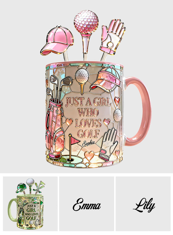 Juste une fille qui aime le golf - Mug personnalisé avec bâtonnets mélangeurs en acrylique