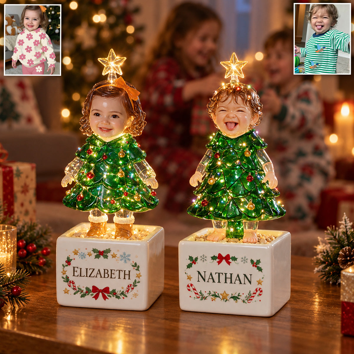 Cute Christmas Tree - Personalized Kid LED Light Ceramic Pot