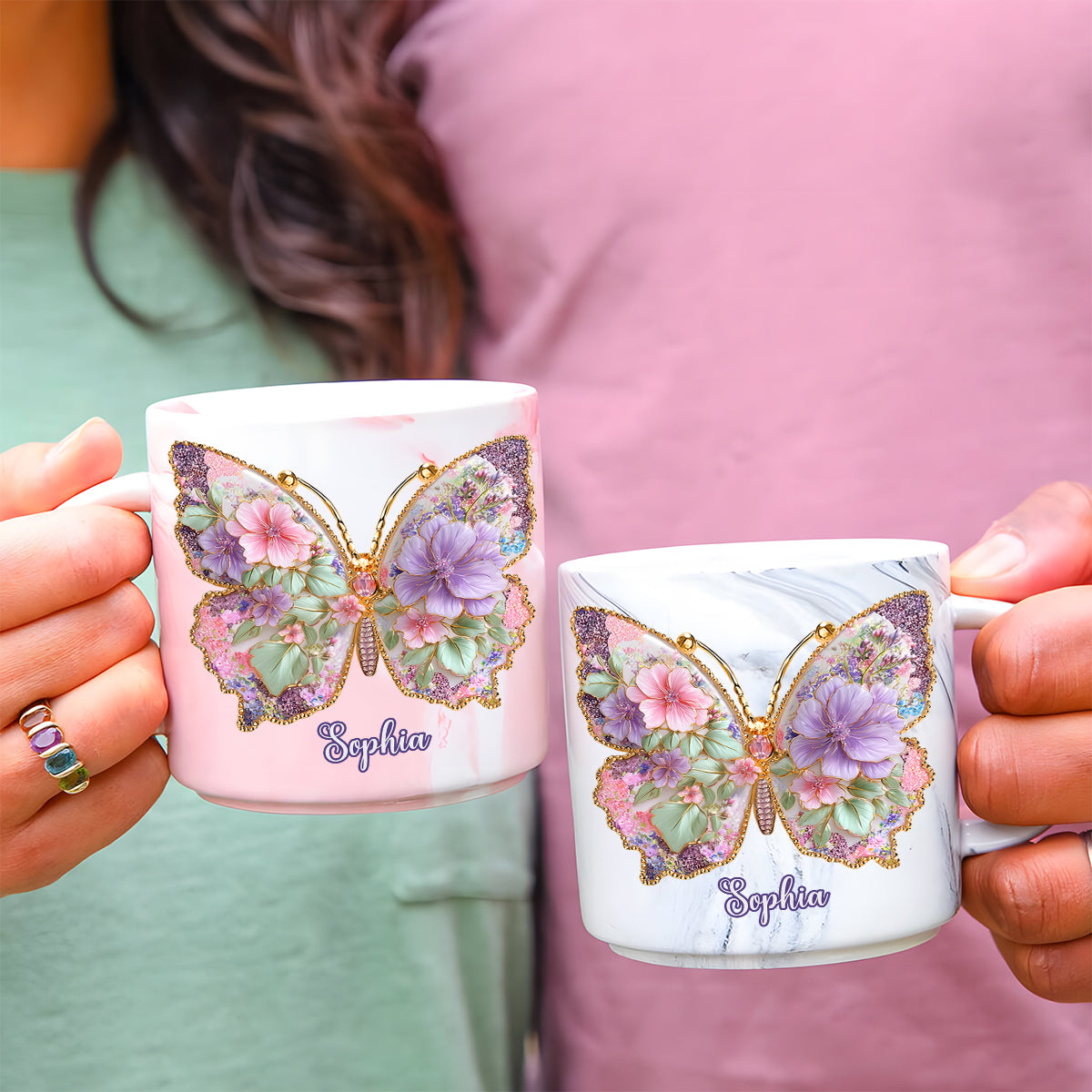 Schmetterlingsliebe – Personalisierter Schmetterlings-Marmorbecher