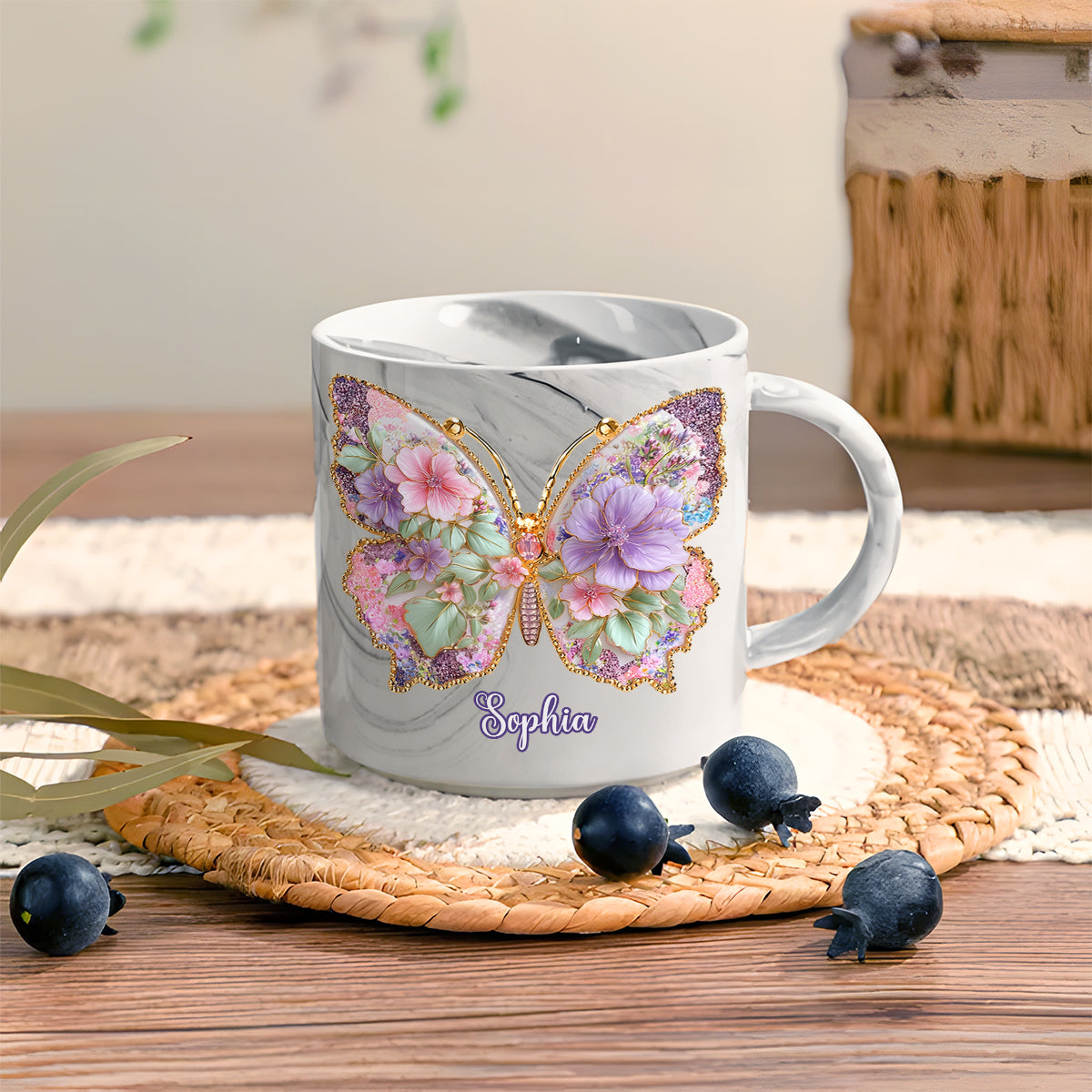 Schmetterlingsliebe – Personalisierter Schmetterlings-Marmorbecher