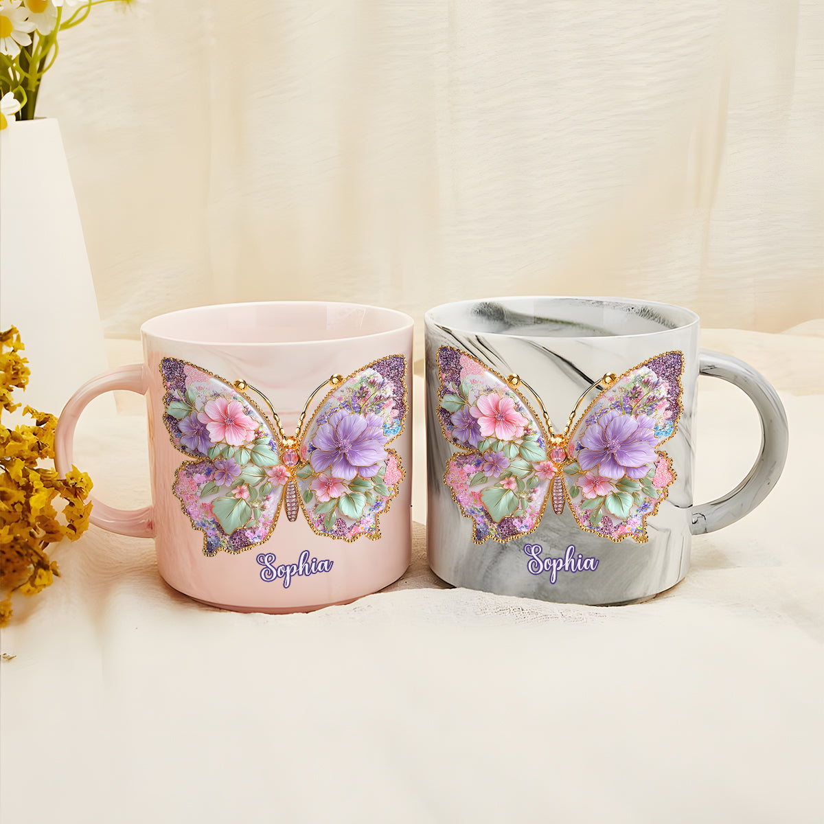Schmetterlingsliebe – Personalisierter Schmetterlings-Marmorbecher