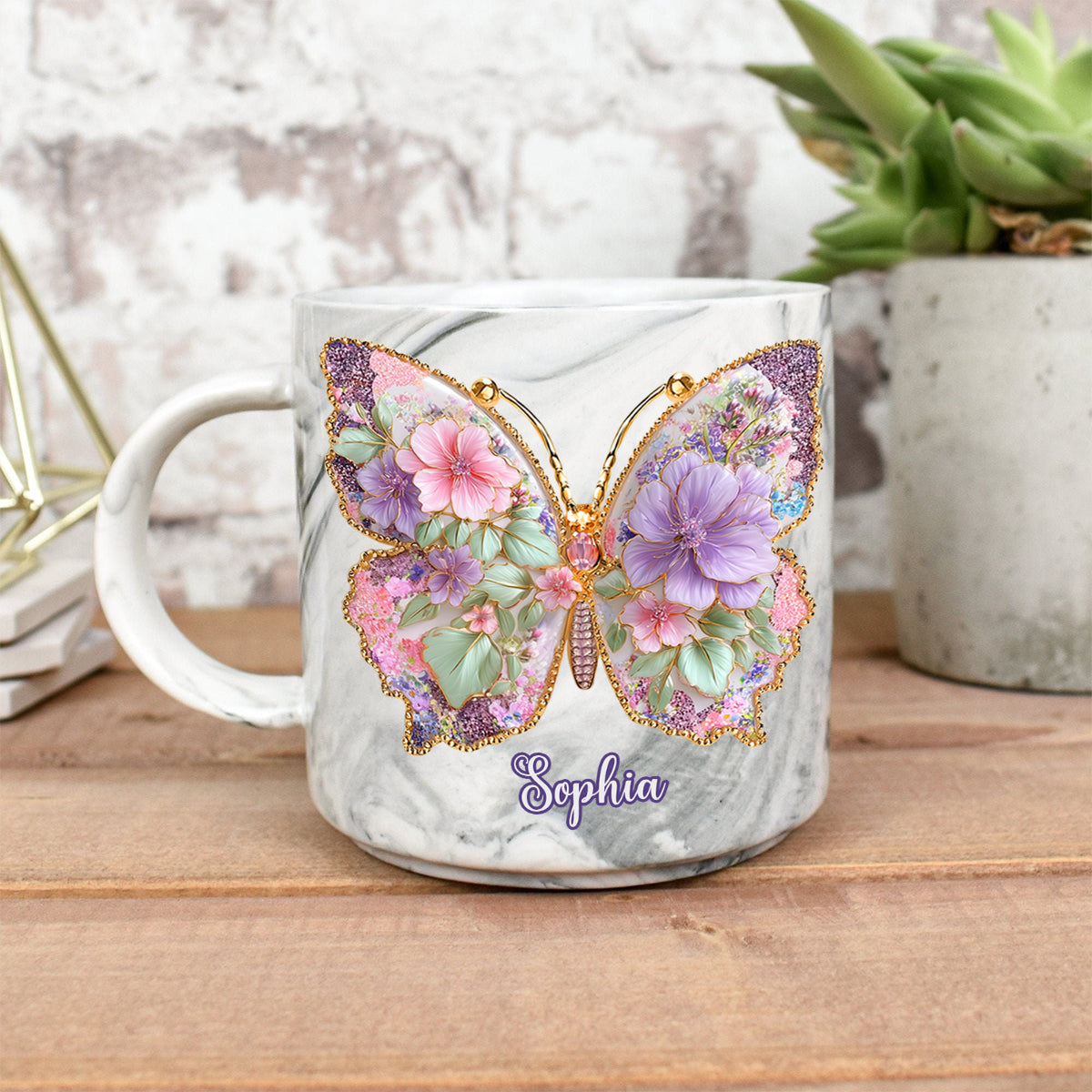Schmetterlingsliebe – Personalisierter Schmetterlings-Marmorbecher