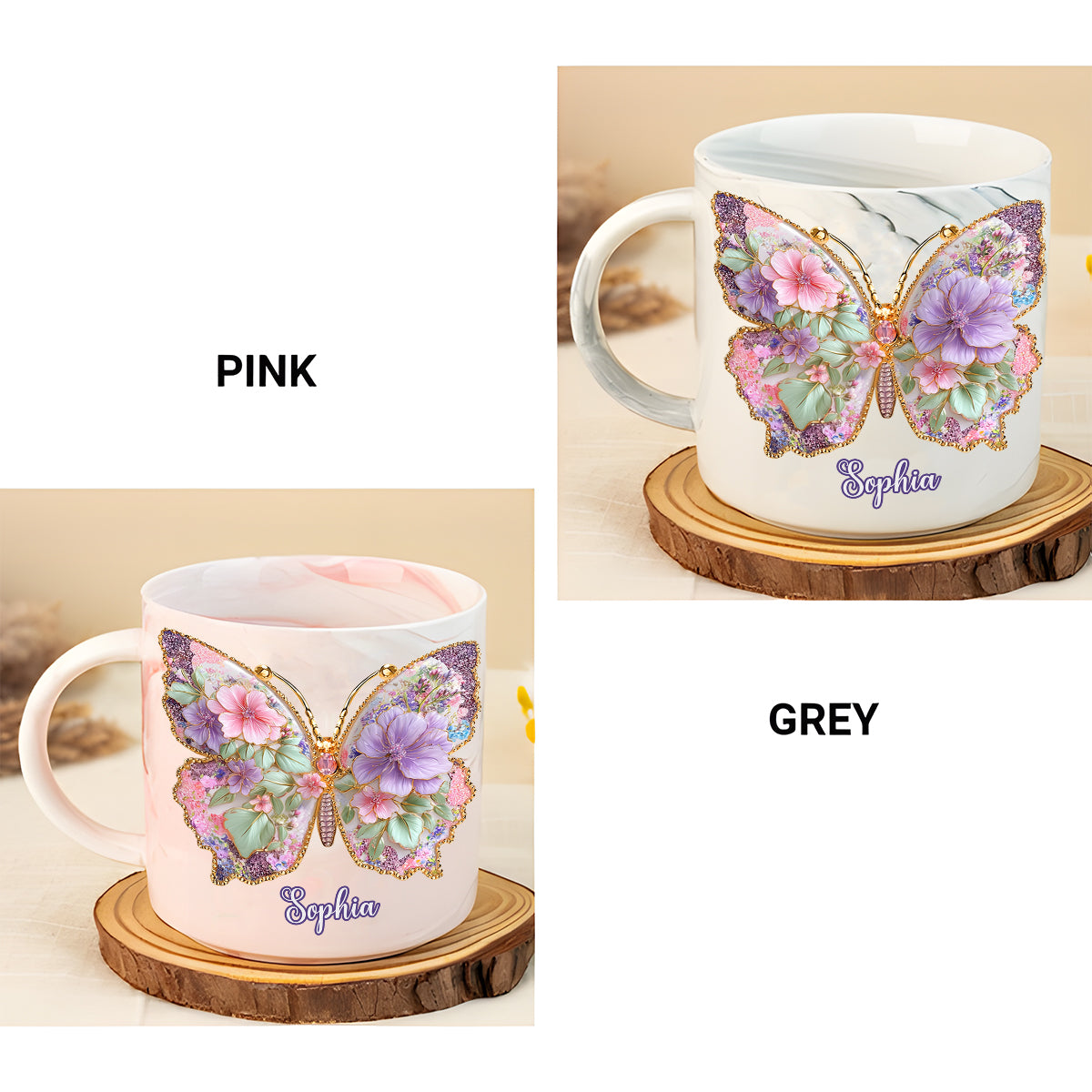 Schmetterlingsliebe – Personalisierter Schmetterlings-Marmorbecher