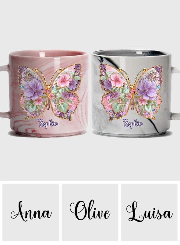 Schmetterlingsliebe – Personalisierter Schmetterlings-Marmorbecher