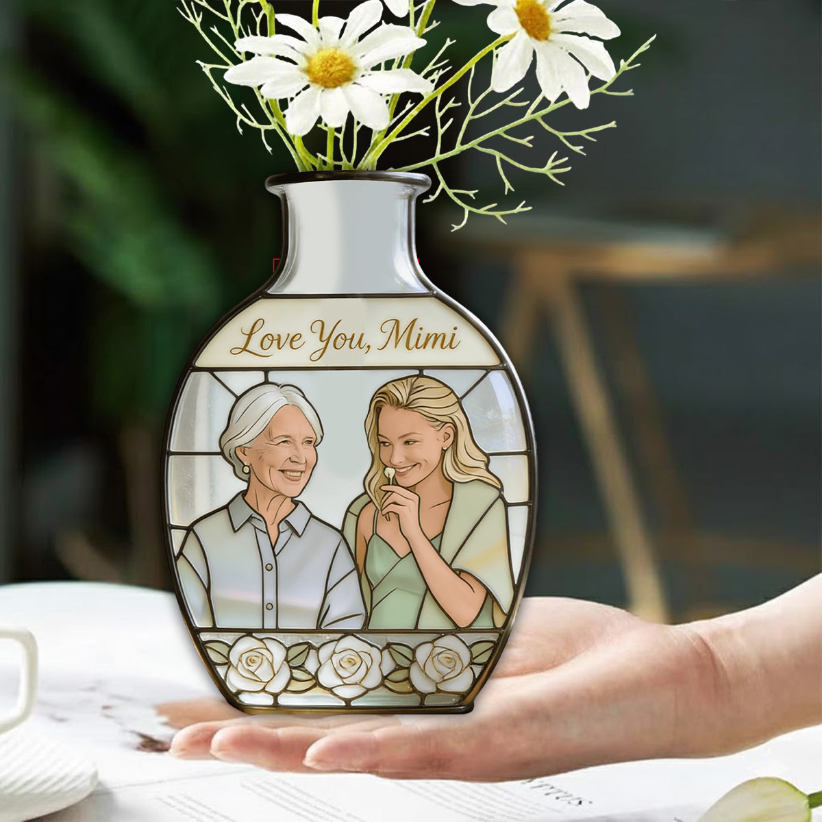 Custom Flower Vase Mother's Day Gift For Mom/ Grandma - Personalized Grandma Custom Shape Acrylic Flower Vase