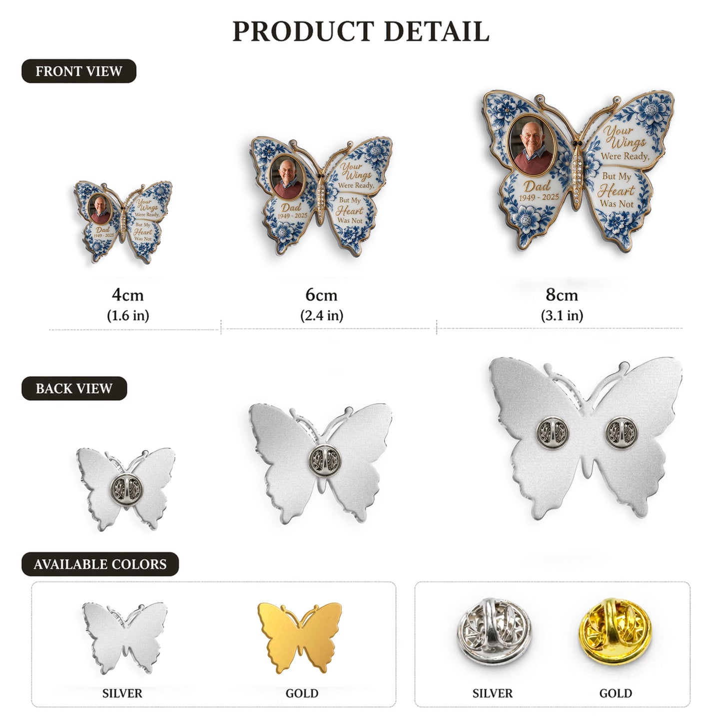 Your Wings Were Ready, But My Heart Was Not - Personalized Memorial 3D Embossed Enamel Pin