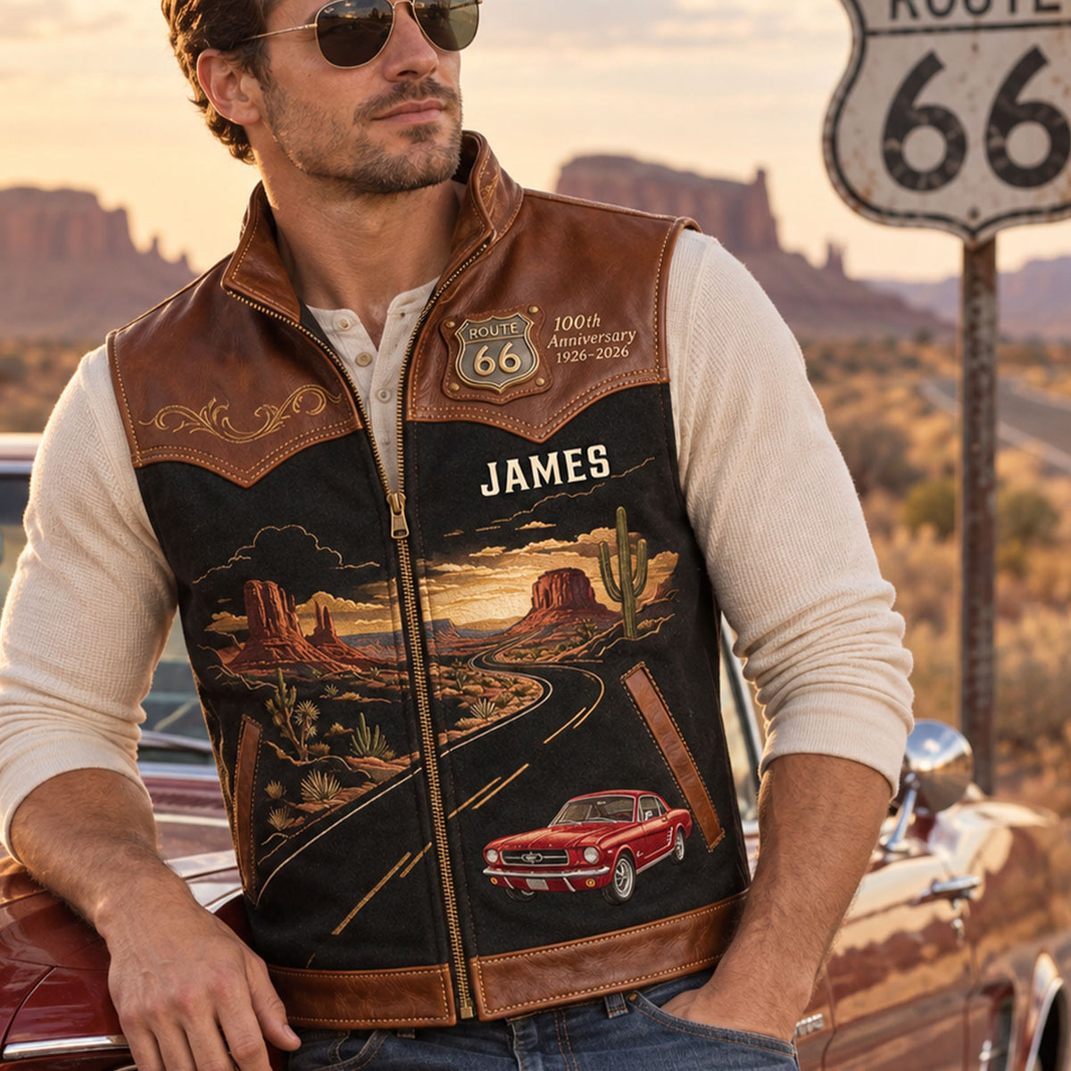 Route 66 100th Anniversary - Personalized Car Lover Flannel Fleece Vest