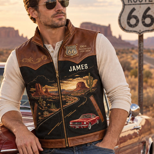 Route 66 100th Anniversary - Personalized Car Lover Flannel Fleece Vest
