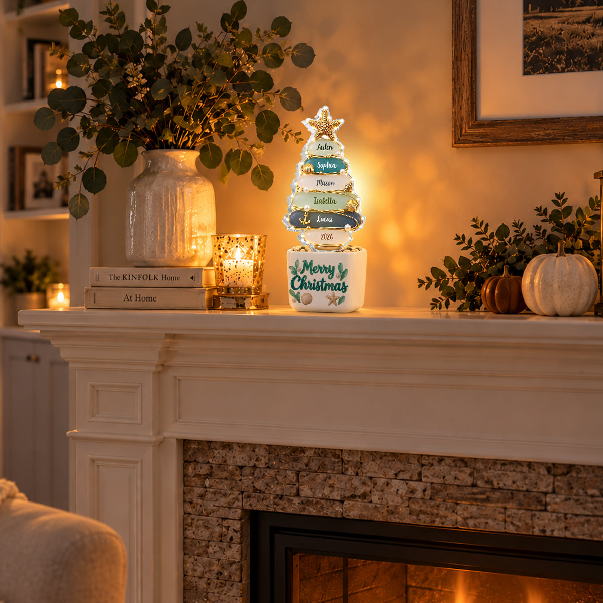 Merry Christmas - Personalized Family LED Light Ceramic Pot