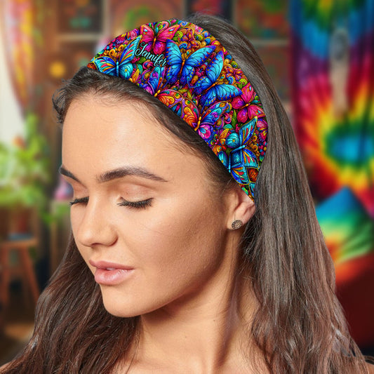Buntes Schmetterlingsmuster – Personalisiertes Hippie-Haarband/Turban für Damen und Herren