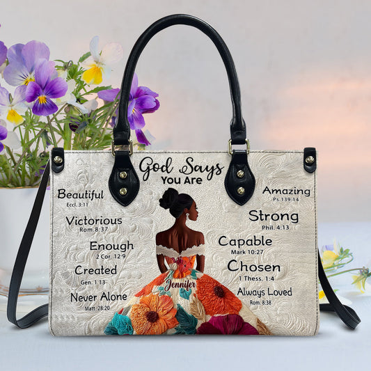 Gott sagt, du bist es – Personalisierte Handtasche aus afroamerikanischem Leder