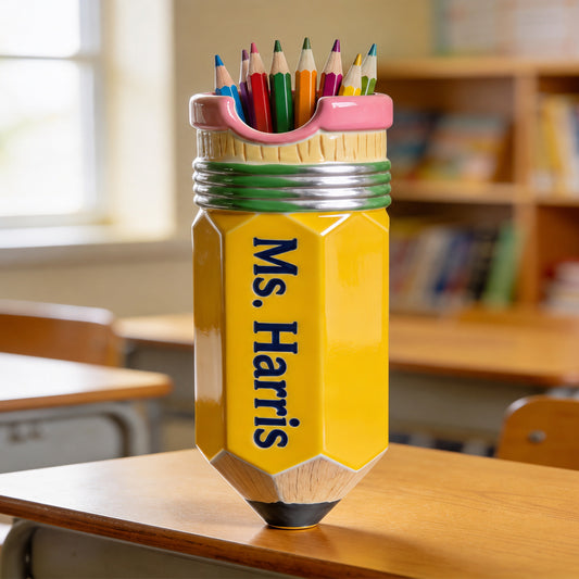 Bleistiftförmiges Lehrer Geschenk - Personalisierter Holz Schreibtisch Organizer